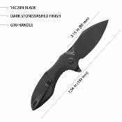 KUB236O Couteau Pliant Kubey Noble Flipper Lame Clip Point 8 cm Acier 14C28N Manche G-10 Noir Liner Lock - Livraison Gratuite