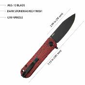KUB371F Kubey Neo  – Couteau Pliant Outdoor, Lame Clip Point AUS-10 Blackwashed, Manche G10 Rouge/Noir, Liner Lock - Livraison Gratuite