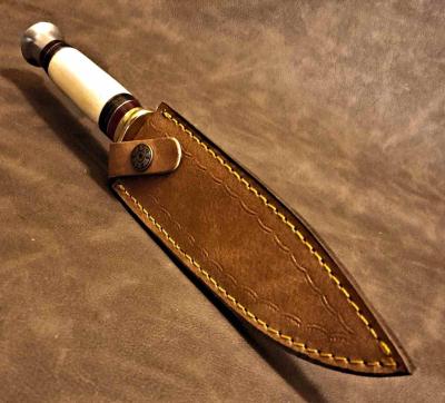 PA203450RD Couteau De Chasse Rando Rite Edge Silver Stream | Lame Acier Inox | Manche Pakkawood & Os | Housse Cuir | Livraison Gratuite