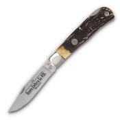 QGSH106 Couteau Queen Lockback Lame Clip Point Acier 1095 Manche Os Cerf Brûlé Sécurité Backlock - Livraison Gratuite