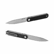 RS8061BB Real Steel Iris - Front Flipper Lame Drop Point 12C27 Manche G10 Noir Liner Lock - Livraison Gratuite
