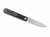 RS8061BB Real Steel Iris - Front Flipper Lame Drop Point 12C27 Manche G10 Noir Liner Lock - Livraison Gratuite