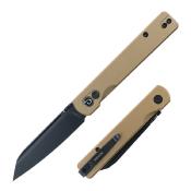 TD013DM Couteau Defcon Operator Tanto Reverse Lame Sandvik 14C28N Manche Aluminium Tan Sécurité Button Lock - Livraison Gratuite