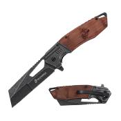 USMA3008BN Couteau USMC M-A3008BN | Lame Wharncliffe Acier inox Black Manche Bois brun | Linerlock | Assisted Opening | Clip de poche - Livraison Gratuite