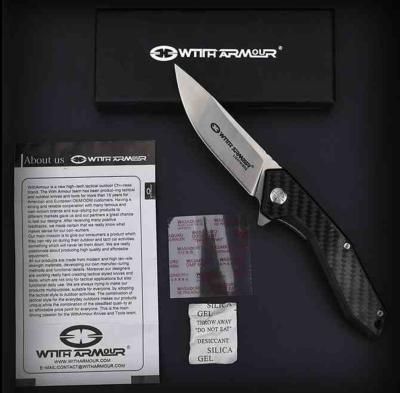 WAR082CFG Couteau pliant WithArmour Gent | Framelock Lame Acier D2 Manche G10 noir + FCarbone Clip de poche - Livraison Gratuite