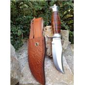 Couteau de Chasse Bowie Alamo Hunter Leather Lame Acier 440 Manche & Etui Cuir Rough Rider RR2109 - Livraison Gratuite