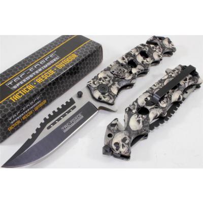 Couteau TAC-FORCE Grey Zombie Linerlock Spring Assisted Lame Acier 440 Manche Déco Tête de Mort TF809GY - Free Shipping