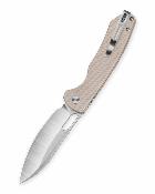 BTKMK05B — Couteau Bestechman Firebird Lame Acier D2 Drop Point Satin + Black PVD Manche Plaquettes G10 Tan Button Liner Lock Thumb Hole - Livraison Gratuite