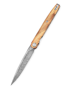 BTKMK14D4 Bestechman Lanza Olive Wood | Couteau Pliant Lame Drop Point Acier Damas | Manche Bois d'Olivier Front Flipper Liner Lock - Livraison Gratuite