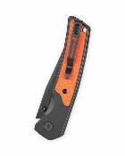 BTKMK16D  Bestechman Icebreaker – Couteau pliant Button Lock Lame Acier D2 Satin Manche Black Aluminum & Orange G10 - Livraison Gratuite