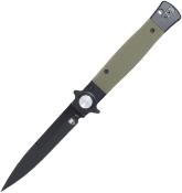 CBTSTBLODBK — Couteau Cobratec Knives Stiletto Button Lock Lame Acier VG-10 Stiletto Noire Mitres Inoxydables Manche G10 Vert OD Livraison Gratuite