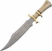 DM1418 Damascus Bone Collector Bowie – Couteau lame fixe Bowie Lame Acier damas Manche Camel Bone - Housse cuir - Livraison Gratuite