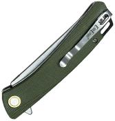 EE10B013GN Couteau pliant ElitEdge | Lame Trailing Point Acier D2 Manche Micarta Green Linerlock Clip de poche - Livraison Gratuite