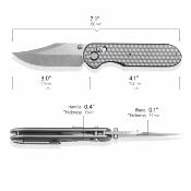 GEO2401A GEO Knife Ethereal Cutter – Couteau pliant Lame Acier M390 Clip Point Manche Titane Gris Axis Lock - Livraison Gratuite