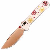 J1960MWH Couteau CJRB Bolt Lame Acier AR-RPM9 Rose Gold Manche G10 Snowfall Blanc Flocons Rouge Or Clip – Livraison Gratuite