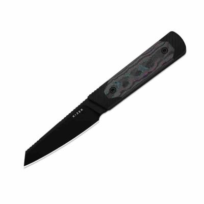 KI1123A1 Kizer Hallow | Couteau Lame Reverse Tanto Acier CPM-10V Black Manche Black Alu/Jazzy Camocarbon Inlays Housse Kydex - Livraison Gratuite