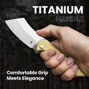  KI3673A1 Couteau Kizer Dawn Gold - Lame Cleaver Acier S35VN - Manche Titane - Sécurité Frame Lock - Livraison Gratuite