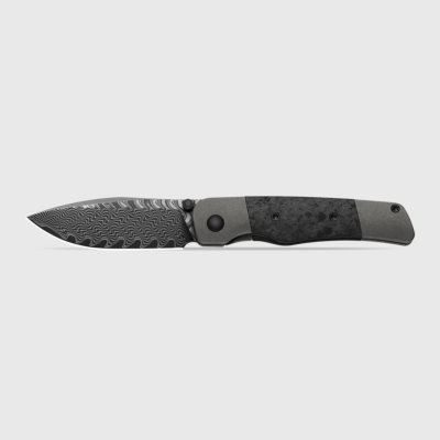Ki3685A1 Kizer Coywolf | Couteau Lame Drop Point Acier Damas Acid-Washed | Manche Titanium & Carbon Fiber Frame Lock - Livraison Gratuite