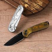 KIV3790A2 Couteau Pliant Kizer Buddy II | Lame Drop Point Acier AEB-L Satin | Manche Acrylic White Clutch Lock - Livraison Gratuite