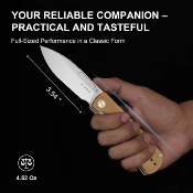 KIV4726A1 Couteau Kizer Retro Lame Drop Point Acier Nitro-V Manche Micarta & Laiton Pivot Bearing Liner Lock - Livraison Gratuite