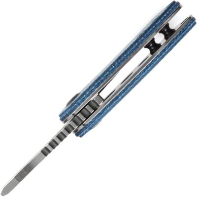 KT3030M1 — Couteau Kansept Mini Korvid Lame Acier 154CM 59-61 HRC Stonewash Cleaver Manche Micarta Toile Bleu Linerlock Clip Livraison Gratuite
