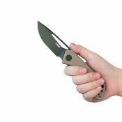 KUB331U Kubey Thalia – Couteau pliant Liner Lock Lame Acier 14C28N Blackwash Manche Tan G10 Bearing - Livraison Gratuite