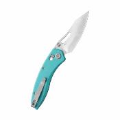 KUB421B Kubey Caiman – Couteau pliant EDC lame San Mai M2 Satin Clip Point Manche G10 Tiffany Blue Crossbar Lock – Livraison Gratuite