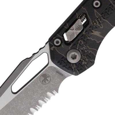 MCT210T11APPMTS Couteau Microtech MSI Lame Sheepsfoot Acier M390MK Apocalyptic Serrated - Manche Tiger Stripe Camo  États-Unis - Livraison Gratuite