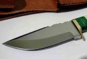 PA2034447 Couteau Skinner Green Mosaic Hunter Lame Acier Inox Satin Manche Camel Bone & Green Wood Housse Cuir - Livraison Gratuite 