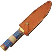 PA203457 Couteau Sailor's Delight Hunter Lame Acier Satinée Manche Bois Bleu Garde en Laiton Etui Cuir - Livraison Gratuite