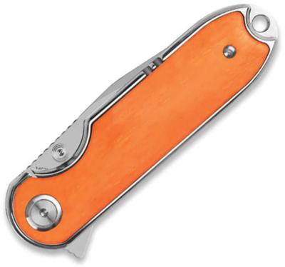 QS168D — Couteau QSP Nebula Linerlock Acier Sandvik 14C28N 59-61 HRC Miroir Clip-Point Manche Os Orange EDC Livraison Gratuite