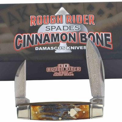 RR2530 – Couteau Rough Ryder Senator – Lame acier damas spear & wharncliffe Manche Os cannelle Slip joint – Livraison Gratuite