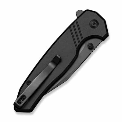 S250681 SENCUT Selkyris | Couteau Lame Wharncliffe Acier D2 Black Stonewashed | Manche Black Alu Button Lock - Livraison Gratuite