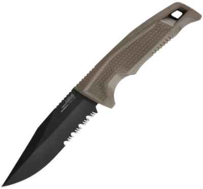 SOG17220457 — Couteau SOG Recondo Fx Lame Acier 440C Clip Point Partiellement Dentelée Noire Manche Caoutchouc FDE Étui Kydex - Livraison Gratuite