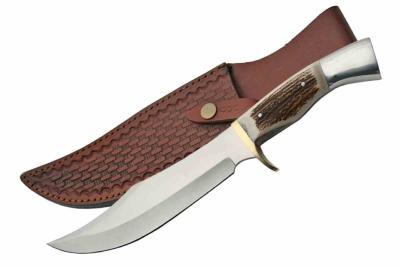 SS3320 Steel Stag Iron Cougar II Bowie | Couteau Lame Bowie Acier Inox | Manche Corne Cerf Housse cuir - Livraison Gratuite  