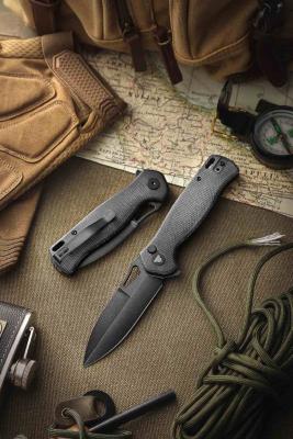 TVTY16M14 Trivisa Crateris-04B – Couteau pliant Button Lock Lame Acier 14C28N Black Manche Black Micarta - Livraison Gratuite