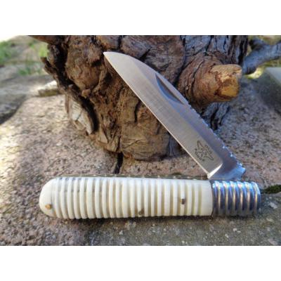 Couteau Old Forge Lame Acier Carbone/Inox Manche Os Beau Guillochage OF016 - Free Shipping