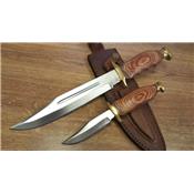 Lot de 2 Couteaux De Chasse Twin Hunter Lames Acier Inoxydables Manche Bois Etui Cuir PA3192 - Livraison Gratuite