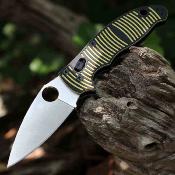 SC101GBKYLMCP2 — Couteau Spyderco Manix 2 Salt USA Lame Acier CPM-MagnaCut Leaf-Shaped Manche G10 Jaune et Noir Ball Bearing Lock - Livraison Gratuite