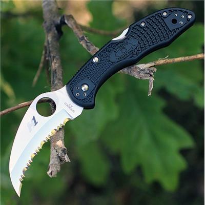 Couteau Spyderco Tasman Salt 2 Hawkbill Salt Lame Acier H1 Serr Manche Black FRN Made Japan SC106SBK2 - Free Shipping