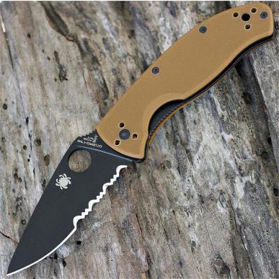 Couteau Spyderco Tenacious Brown Lame Acier 8CR13MOV Black Serr Manche G-10 SC122GPSBBN - Free Shipping