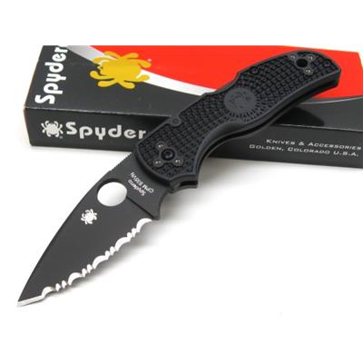 Couteau Spyderco Native 5 Lame Acier CPM-S35VN Serr Black Manche FRN Lockback Made In USA SC41SBBK5 - Free Shipping