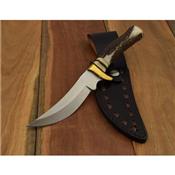 Couteau Bowie de Chasse Mountain Hunter Lame Acier Carbone/Inox Manche Bois De Cerf Etui Cuir SS7005 - Free Shipping