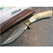Skinner Couteau de Chasse Hunter Acier Carbone Manche Bois de Cerf Etui Cuir SS7015 - Free Shipping