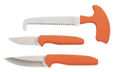  BR0553 Browning – Sharp Ridge 3-Piece Set | Skinner + Caper + Scie Os | Lames Acier 8Cr13MoV | Manche Caoutchouc Orange | Étui Nylon Renforcé - Livraison Gratuite