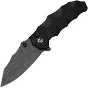 CIVC24028DS1 — Couteau Civivi Natterjack Lame Acier Damas Noir Clip-Point Manche G10 Noir Rainuré Button Lock - Livraison Gratuite