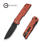 CIVC250352 — Couteau de poche CIVIVI Zygon Lame Acier Nitro-V Drop Point Stonewashed Noir Manche Micarta Orange et Noir Top Crossbar Lock Livraison Gratuite