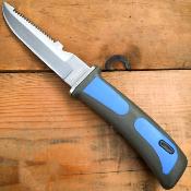 CN210424BL Rite Edge Divers Knife Blue – Couteau Fixe Polyvalent 420J2 Lame Dentelée Manche Caoutchouc Étui ABS - Livraison Gratuite