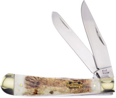 FSW108DS — Couteau Frost Cutlery Trapper Acier Inox Mirror Clip et Spey Os Façon Bois de Cerf Mitres Maillechort EDC - Livraison Gratuite