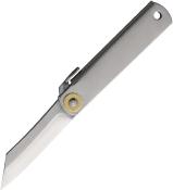 HIGOBL162 — Couteau Higonokami Pocket Lame Acier VG10 Made in Japan Satiné Manche Acier Chikiri Clip Livraison Gratuite